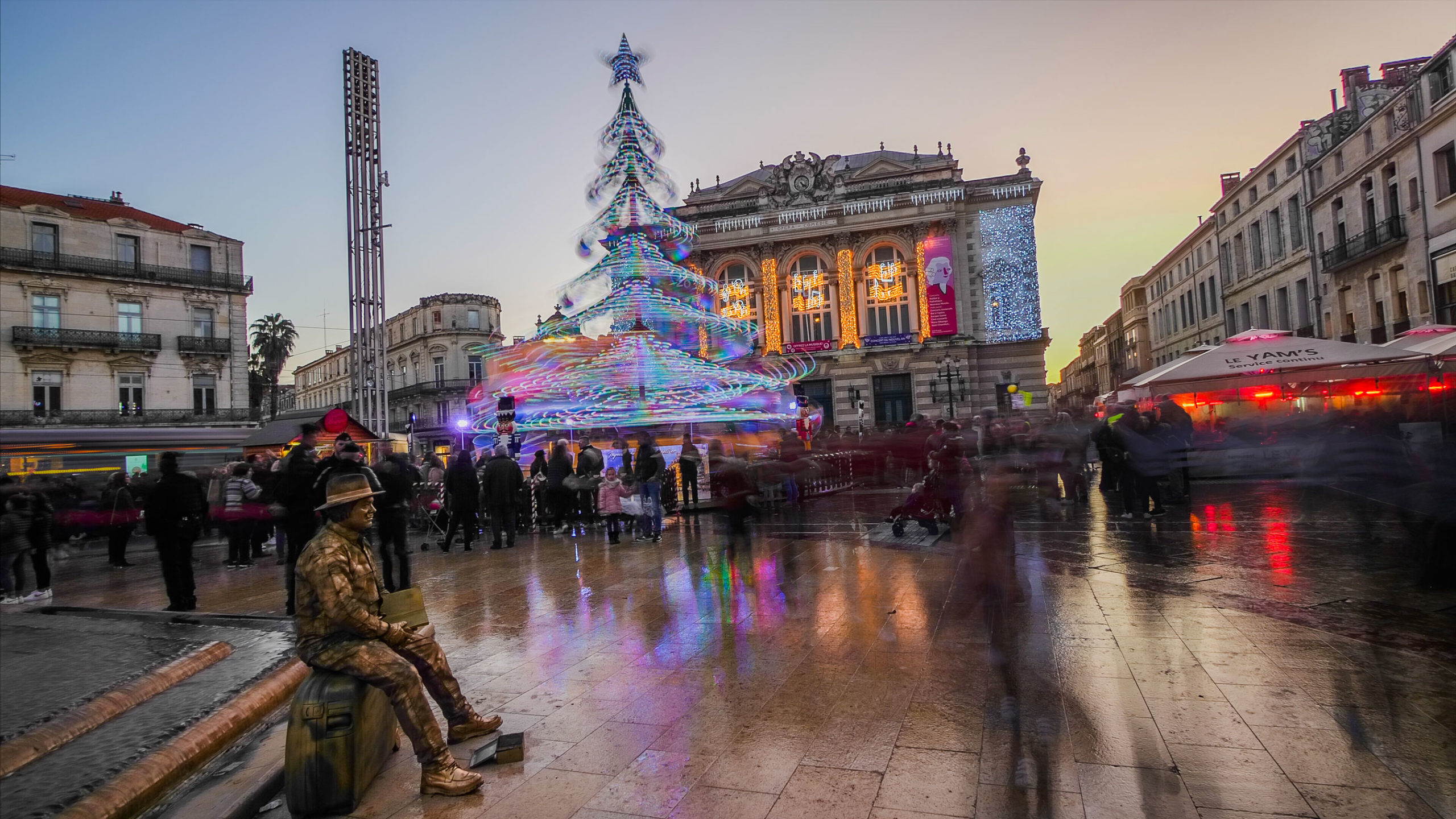 Photograph of Place de la Comédie during Christmas in Montpellier