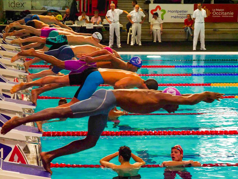 Photograph of a dive during the French swimming Championship