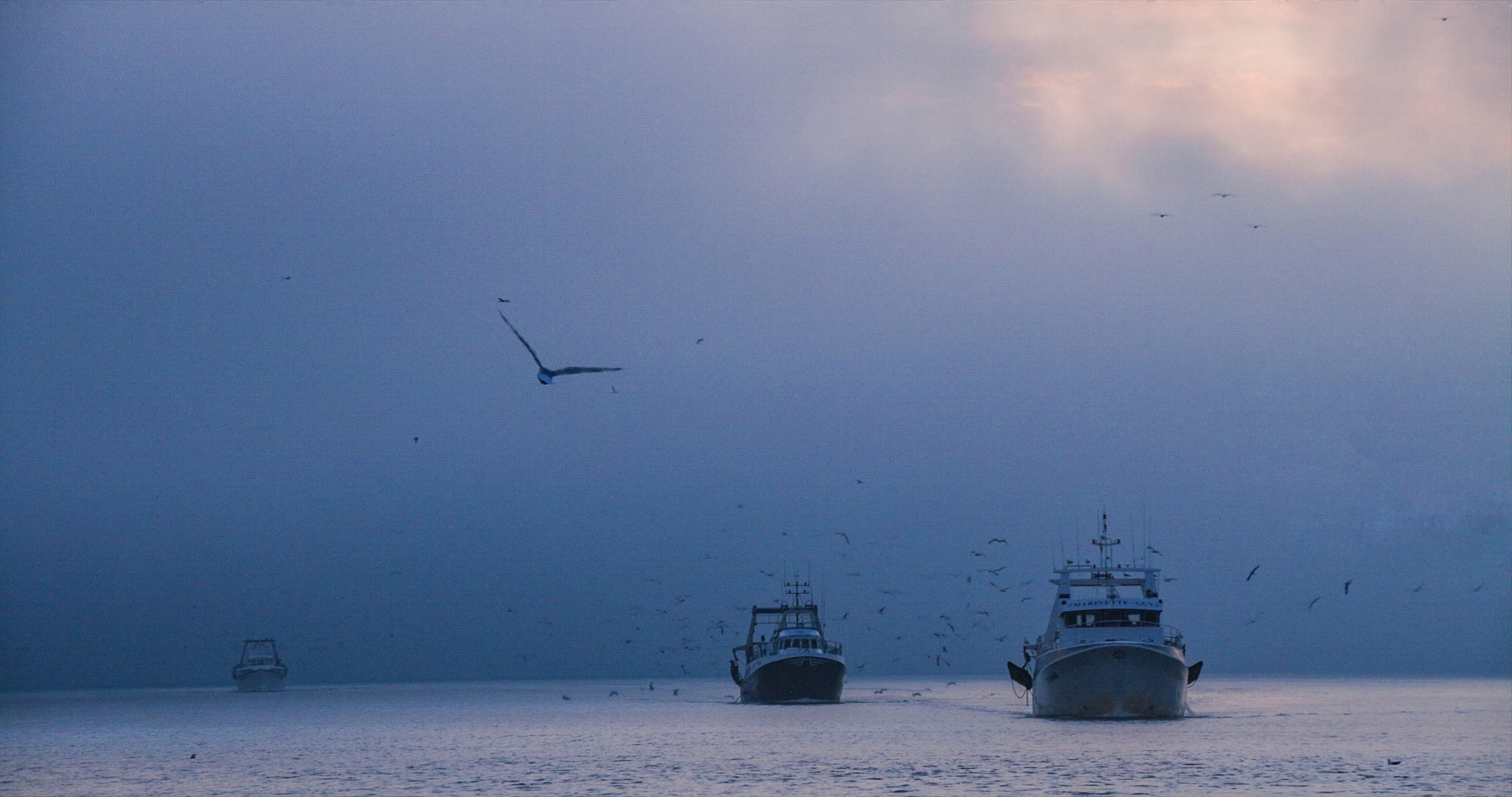 Trawlers in mist